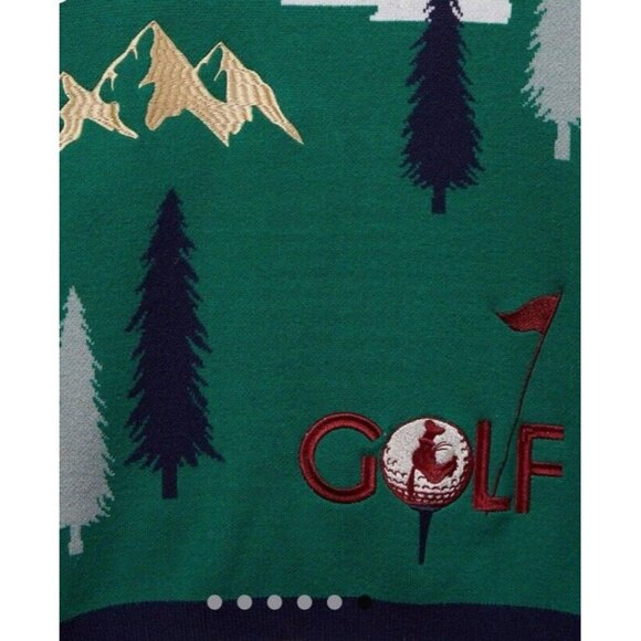 Disney Goofy Golf Cardigan XL Green Knit Embroidered Sweater Sweatshirt Patch - Picture 9 of 10